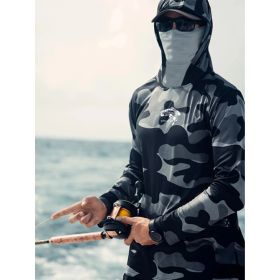 Fishing Hoodie Face Mask Neck Cover Sailing Shirt Summer Men Long Sleeve Sun Protection Hunting Jersey Camisa De Pesca Performance Fish Gear Beac (Option: S)
